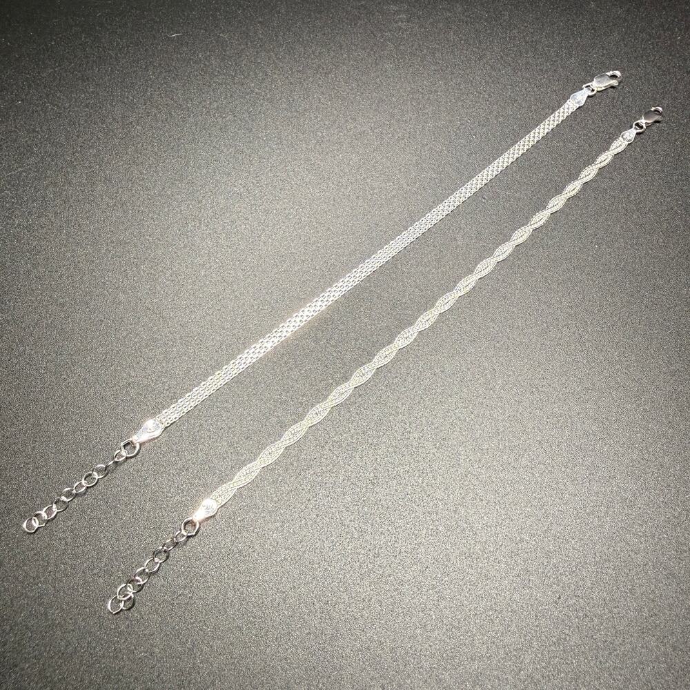 2 NWOT Sterling Silver 925 Italy Bracelets Bismarck & Twisted Herringbone Chains